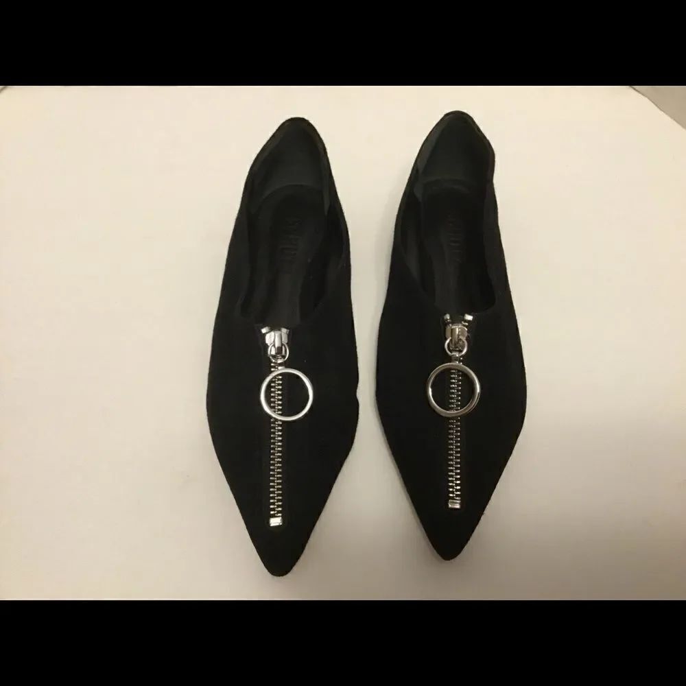 Schutz Louen Suede Black Pointed Zip Up Size 5B